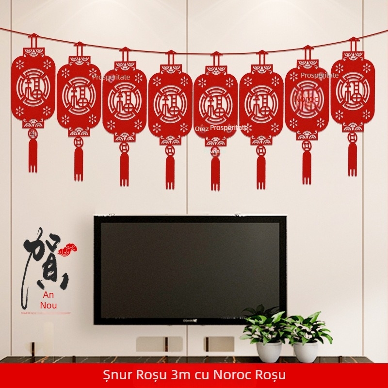 Anul Dragonului 2024: decor 3D cu mesaj de binecuvântare, garlandă cu steag pentru interior