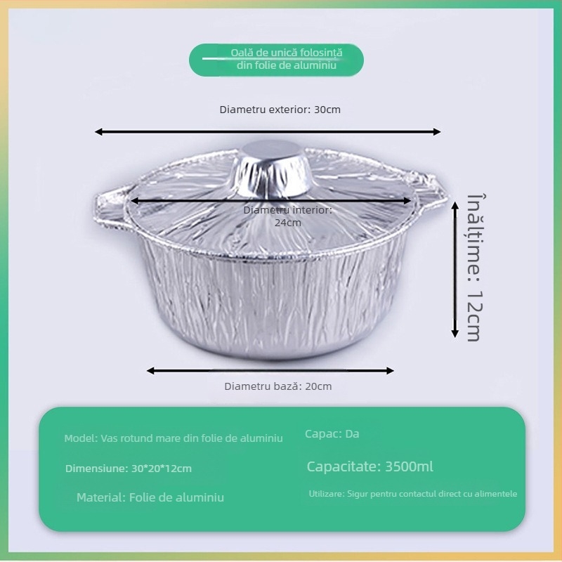 Oală de camping din aluminiu, de unică folosință, pentru gătit în aer liber; potrivită pentru hot pot și mâncare în folie de aluminiu