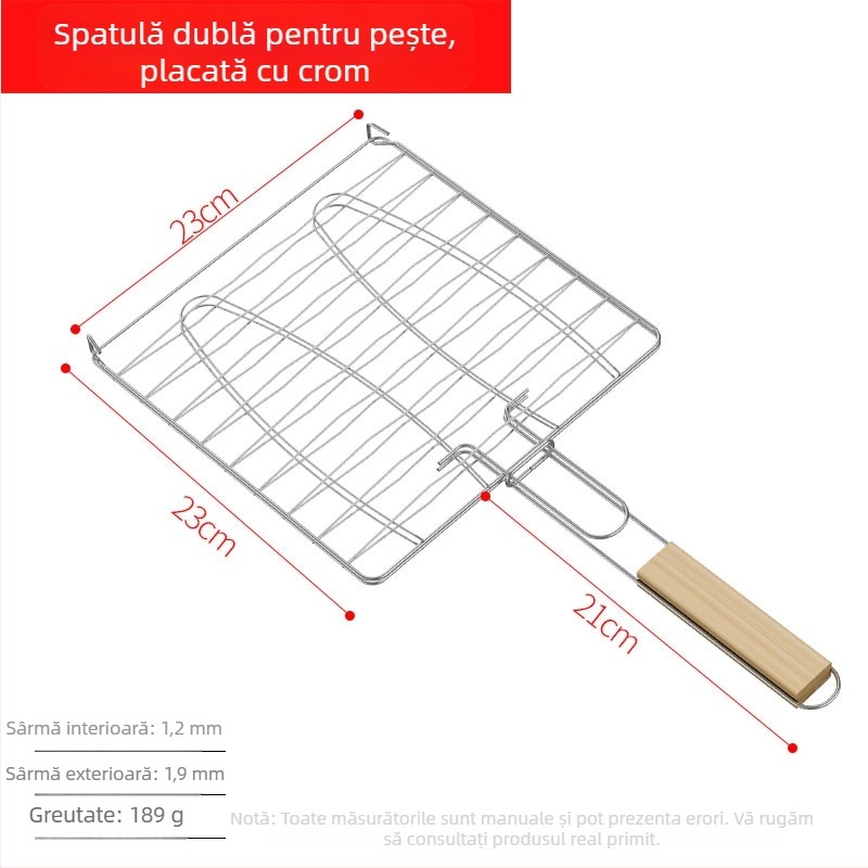 Clip de grătar dublu din oțel inoxidabil pentru pește și carne – grătar exterior cu cărbuni, încăpător pentru patru burgeri
