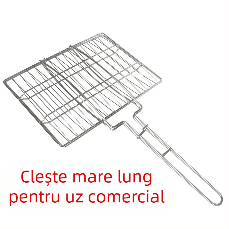 Clip de grătar dublu din oțel inoxidabil pentru pește și carne – grătar exterior cu cărbuni, încăpător pentru patru burgeri