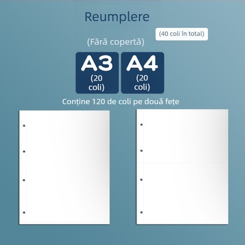 Album A3 pentru distincții, cu 3 inele, pagini interioare pentru activități, certificate A4, album multifuncțional de documente