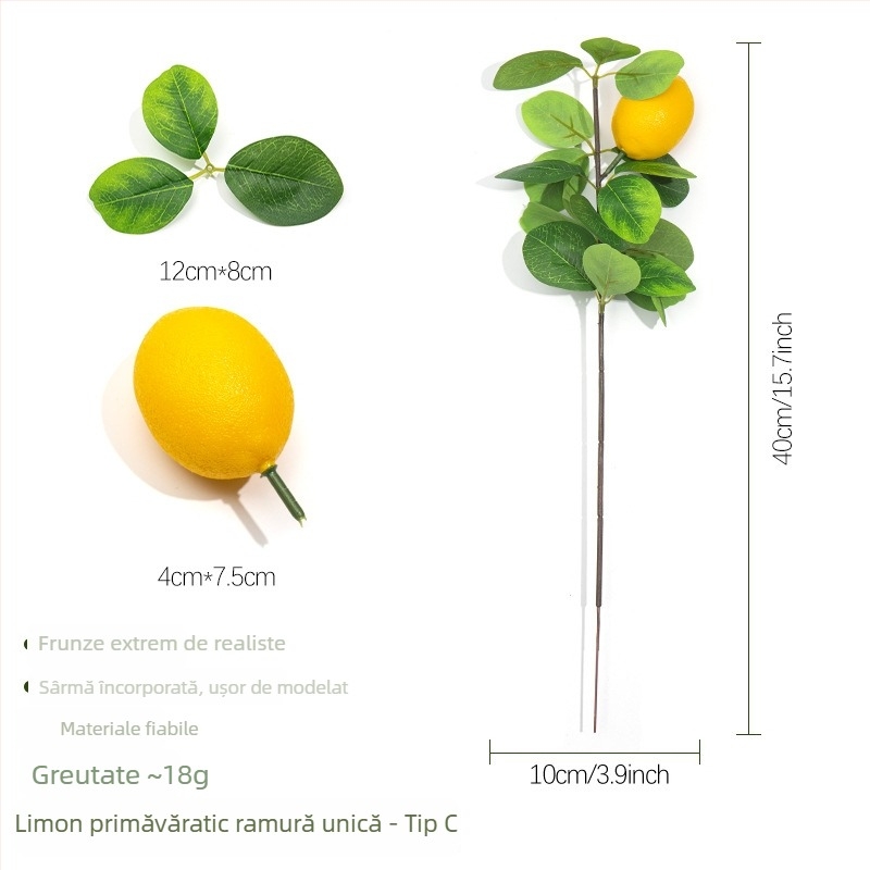 Ramură de lămâie artificială pentru decor, buchet de lămâi din spumă, plantă verde decorativă pentru casă și birou
