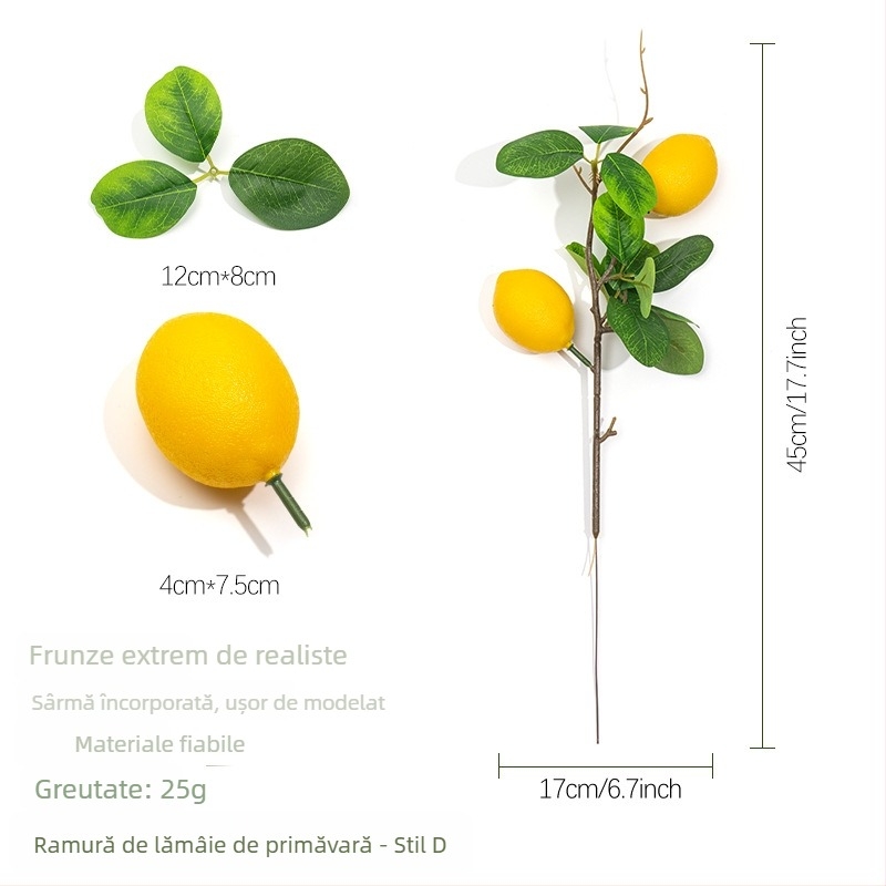 Ramură de lămâie artificială pentru decor, buchet de lămâi din spumă, plantă verde decorativă pentru casă și birou