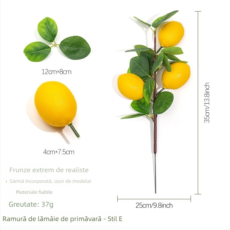 Ramură de lămâie artificială pentru decor, buchet de lămâi din spumă, plantă verde decorativă pentru casă și birou