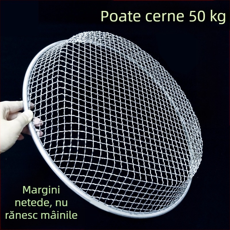 Sită circulară de grădină pentru nisip și pământ, sită metalică industrială cu plasă mai groasă și ochiuri mari
