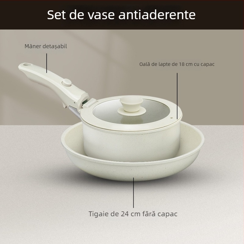 Set de 6 oale cu mâner detașabil – vase antiaderente din aluminiu pentru casă și camping