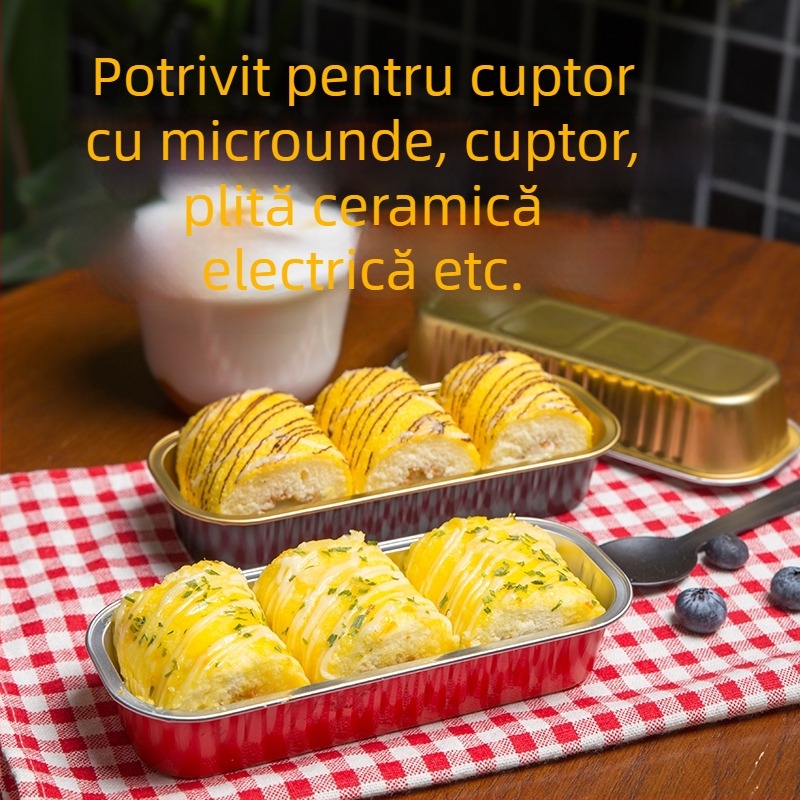 Cutie din folie de aluminiu, aurie, dreptunghiulară, pentru produse coapte cu durian — cutie de tort de unică folosință, cu capac