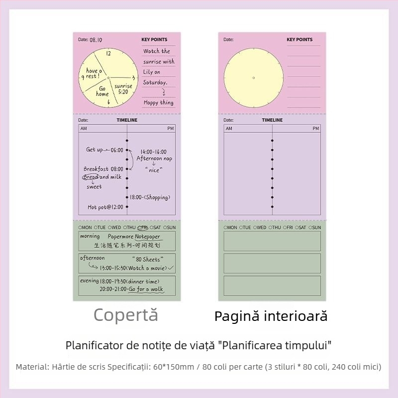 PaperMore caiet de scris — Seria Eseuri de Viață, hârtie minimalistă pentru planificare memo, cu foi ce se rup, în stil Insta