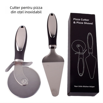 Set din oțel inoxidabil pentru pizza: tăietor cu roată rotativă și spatulă, două piese