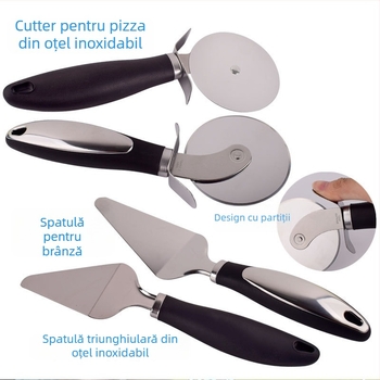 Set din oțel inoxidabil pentru pizza: tăietor cu roată rotativă și spatulă, două piese