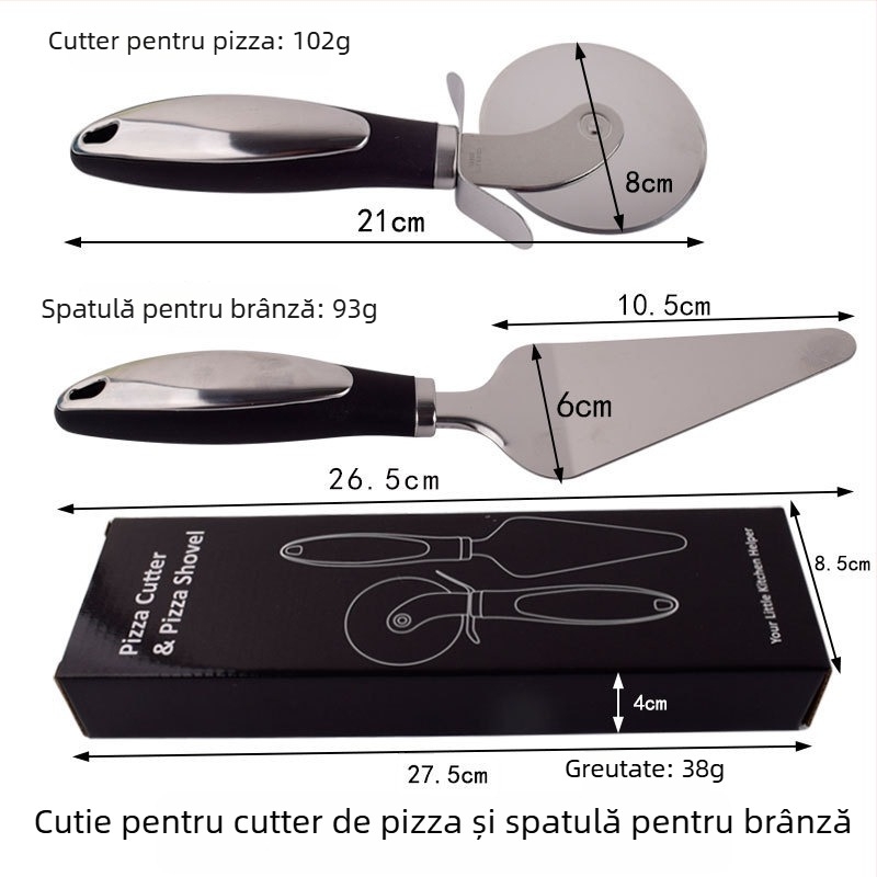 Set din oțel inoxidabil pentru pizza: tăietor cu roată rotativă și spatulă, două piese