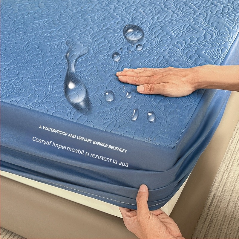 Protecție de saltea din bumbac 100%, antibacteriană, impermeabilă, cu aspect quilted, potrivită pentru sugari și familie, design minimalist, pentru toate sezoanele
