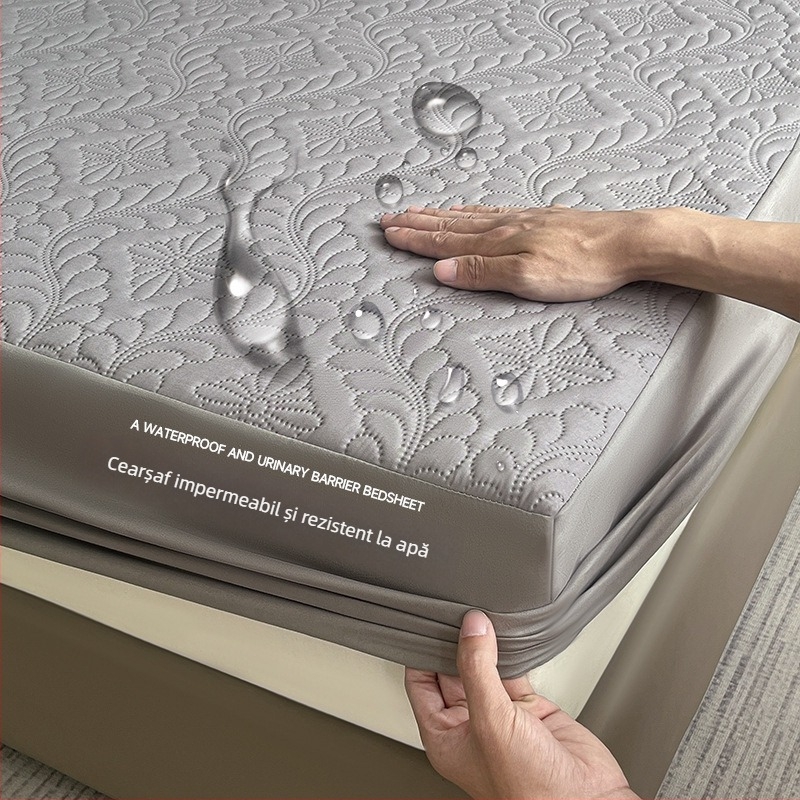 Protecție de saltea din bumbac 100%, antibacteriană, impermeabilă, cu aspect quilted, potrivită pentru sugari și familie, design minimalist, pentru toate sezoanele