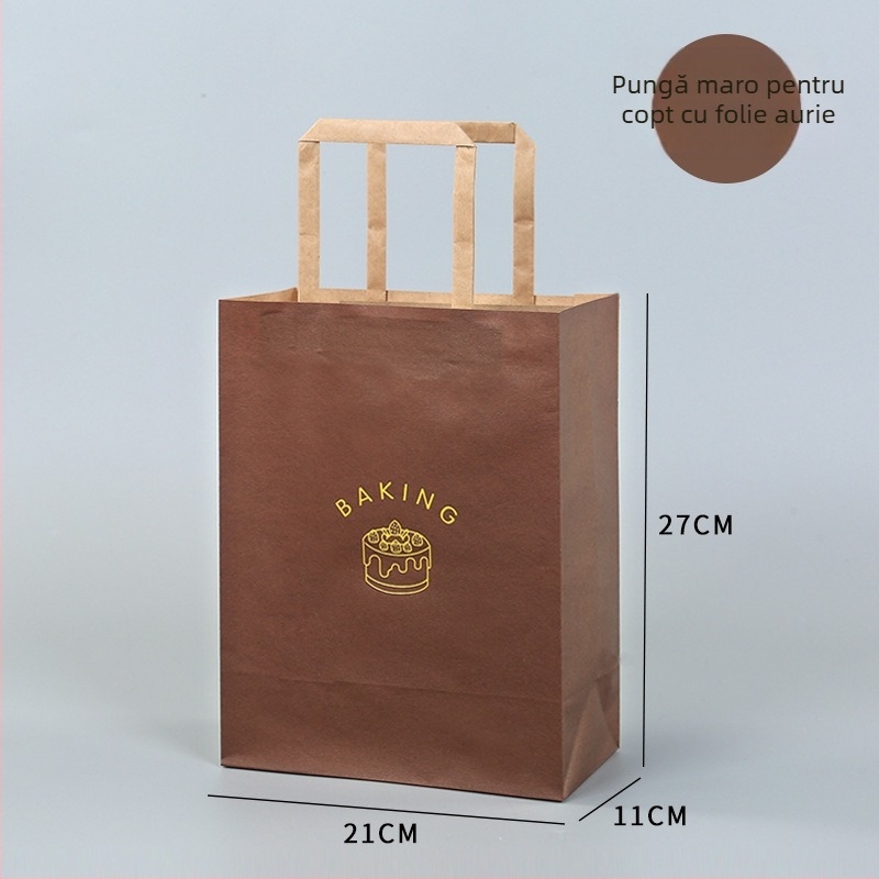 Geantă din hârtie kraft cu ștampilă fierbinte pentru prăjituri, deserturi și ceai cu lapte; ambalaj pentru takeaway; pungă cadou premium