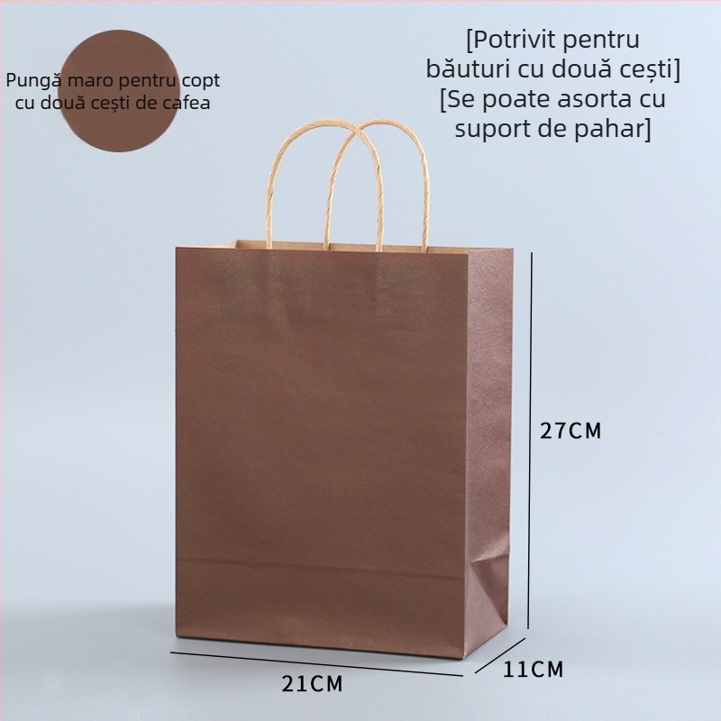 Geantă din hârtie kraft cu ștampilă fierbinte pentru prăjituri, deserturi și ceai cu lapte; ambalaj pentru takeaway; pungă cadou premium