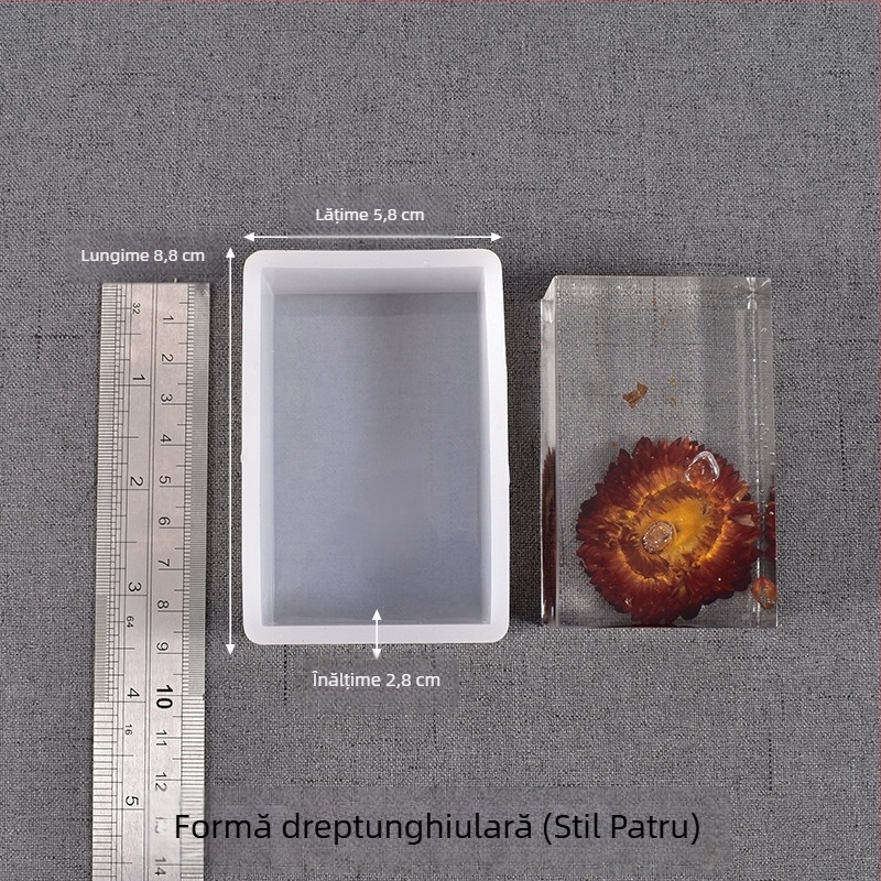 Formă din silicon pentru rășină cristalină DIY — dreptunghiular pentru insecte, plante și flori, formă pătrată cu finisaj oglindă
