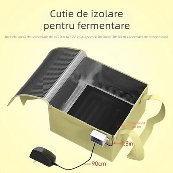 Cutie de fermentare cu pungă pentru pâine de casă, iaurt, vin de orez lipicios și dospirea aluatului, cu control al temperaturii