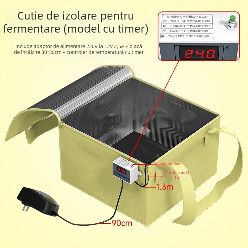 Cutie de fermentare cu pungă pentru pâine de casă, iaurt, vin de orez lipicios și dospirea aluatului, cu control al temperaturii