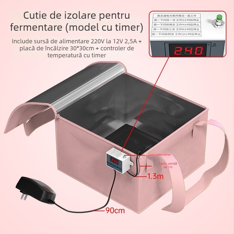 Cutie de fermentare cu pungă pentru pâine de casă, iaurt, vin de orez lipicios și dospirea aluatului, cu control al temperaturii