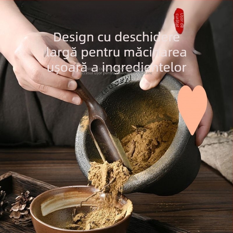Mojar din fontă pentru usturoi cu pistil, mojar tradițional manual pentru uz casnic