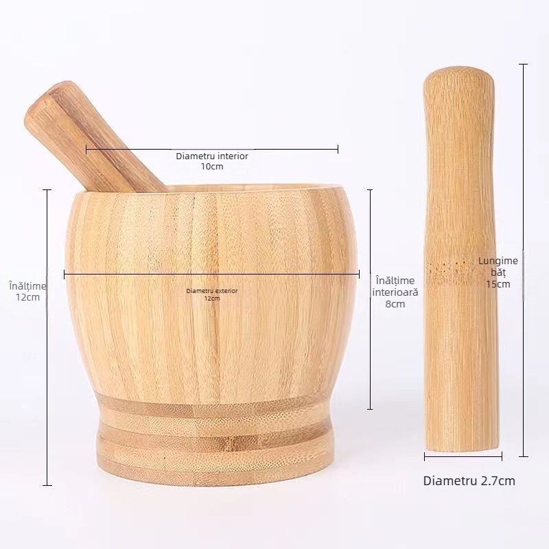Zdrobitor de usturoi din bambus natural cu capac, zdrobitor manual pentru bucătărie