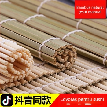 Formă DIY pentru rulouri sushi, cu covoraș din bambus și lemn