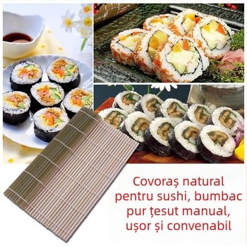 Formă DIY pentru rulouri sushi, cu covoraș din bambus și lemn