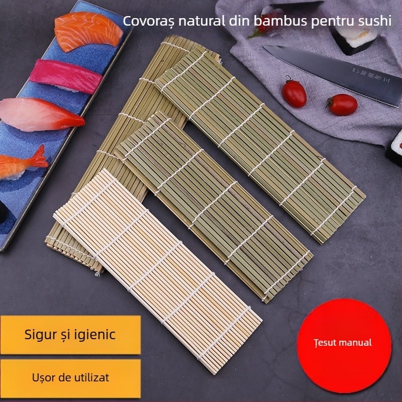 Formă DIY pentru rulouri sushi, cu covoraș din bambus și lemn