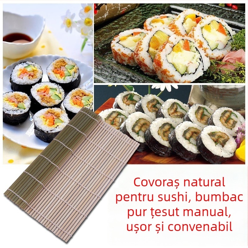 Formă DIY pentru rulouri sushi, cu covoraș din bambus și lemn