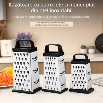 Tăietor de legume cu mâner plat, lamă pătrată cu patru fețe, cu cană de măsurare, răzuitor și feliator pentru cartofi (9/8/6 inchi)