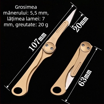 Cuțit pliant mic din alamă, deschizător de cutii, cuțit util și tăietor de hârtie, briceag compact pentru breloc
