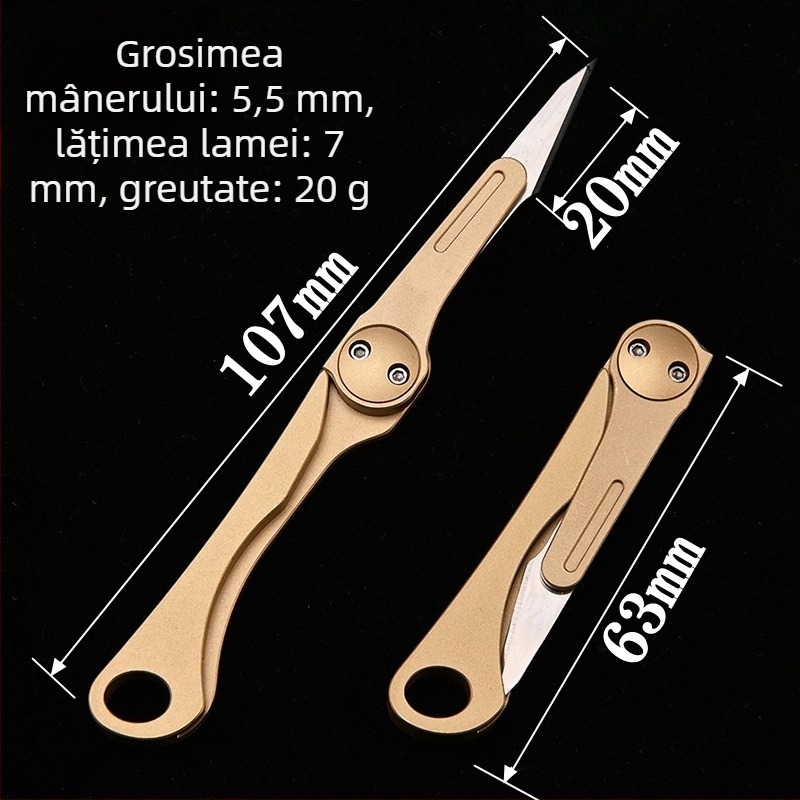 Cuțit pliant mic din alamă, deschizător de cutii, cuțit util și tăietor de hârtie, briceag compact pentru breloc