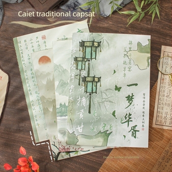 Caiet B5 în stil retro chinezesc, linii orizontale, copertă moale, legare prin cusătură