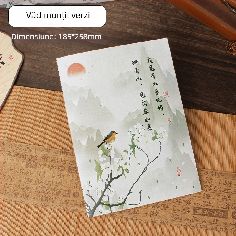 Caiet B5 în stil retro chinezesc, linii orizontale, copertă moale, legare prin cusătură