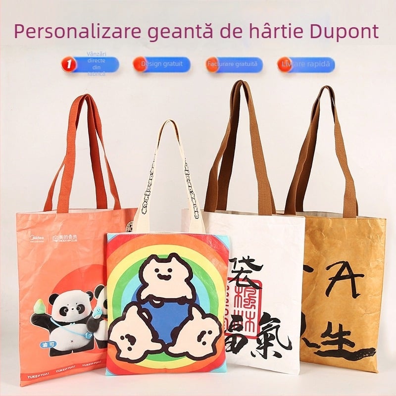 Geantă din hârtie DuPont cu logo personalizat, lavabilă și rezistentă la rupere, geantă de mână promoțională