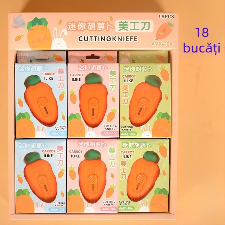 Cuțit mini pentru artă, retractabil, pentru tăiat hârtie, compact și portabil, cu temă morcov