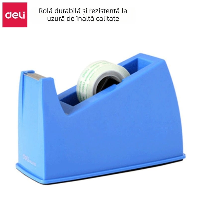 Deli 810 Suport pentru bandă și tăietor, corp metalic transparent, pentru benzi până la 18 mm