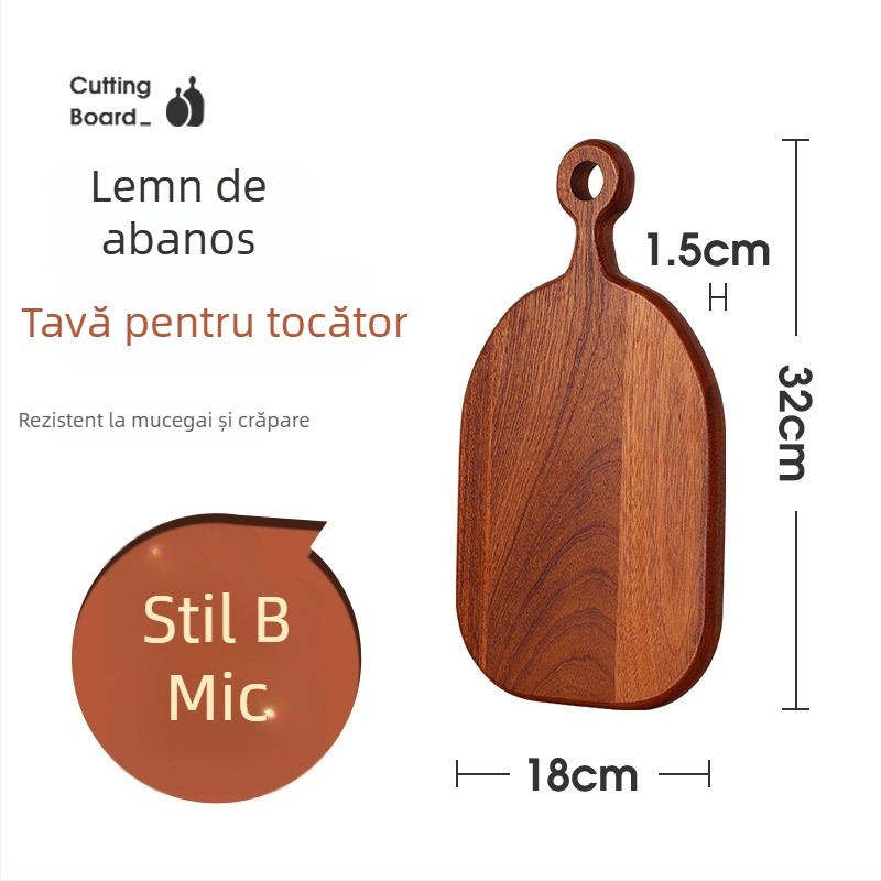 Planșă rotundă din lemn de abanos – cu două fețe, pentru bucătărie, fructe, pizza și pâine