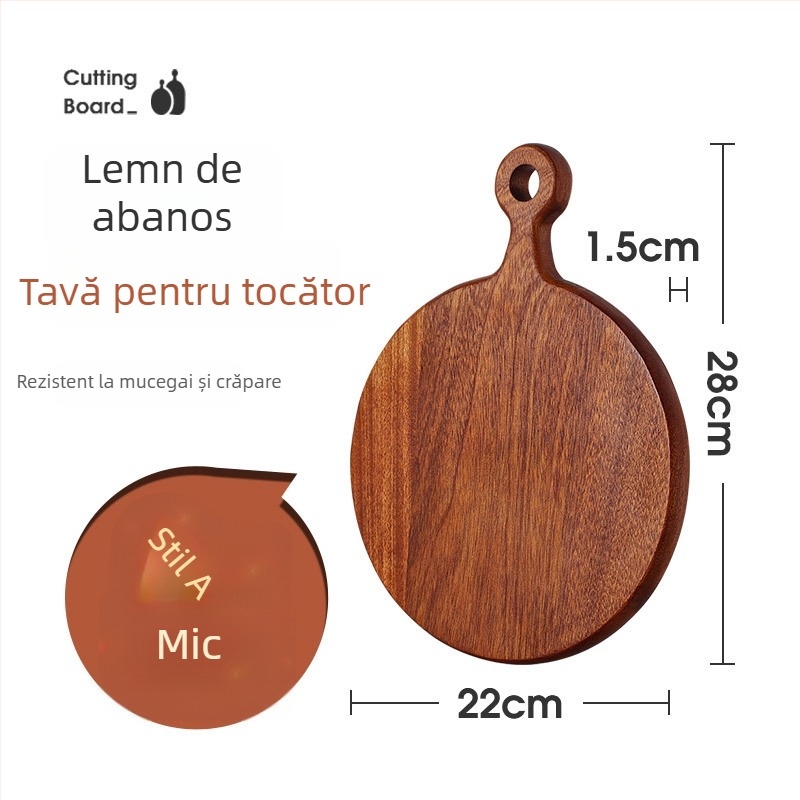 Planșă rotundă din lemn de abanos – cu două fețe, pentru bucătărie, fructe, pizza și pâine