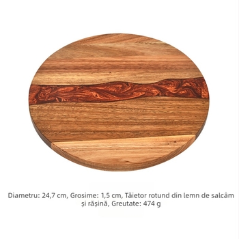 Placă de tăiat din lemn de acacia cu rășină, rotundă, pentru bucătărie, cu două fețe