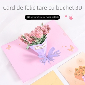 Card de felicitare cu buchet 3D pentru Ziua Profesorului, mesaj scris de mână, cadou creativ