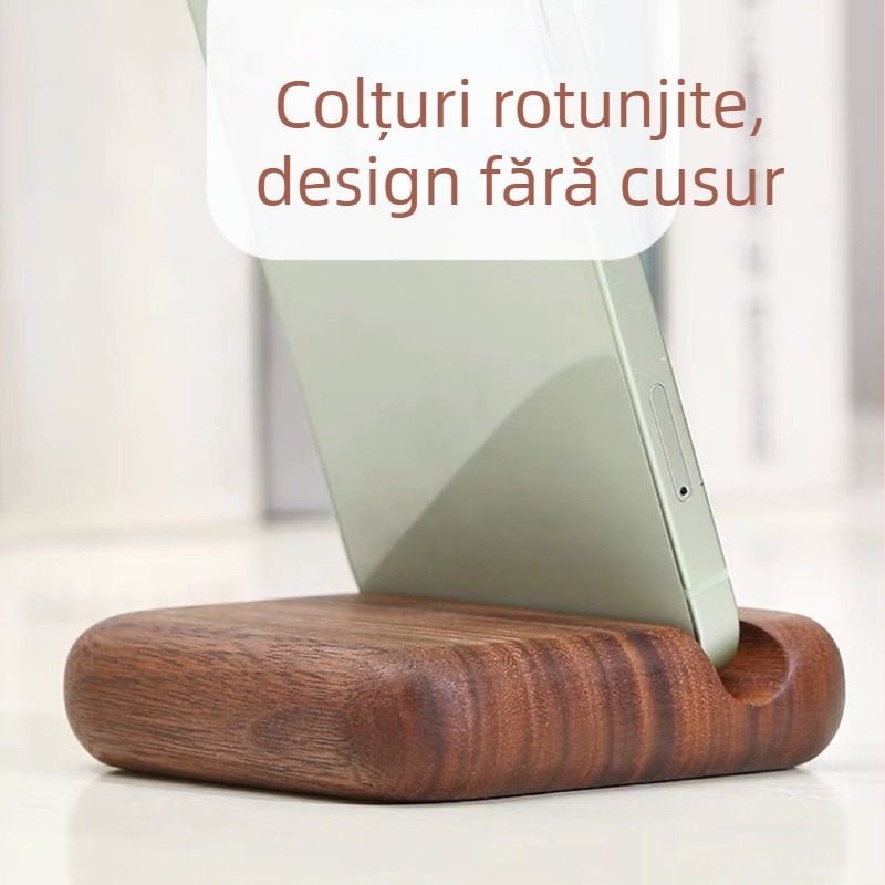 Suport din lemn pentru telefon și tabletă, margini rotunjite, logo gravat cu laser