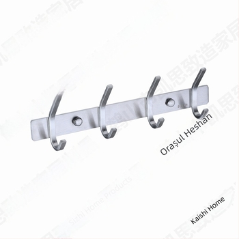 Cuier pentru haine din oțel inoxidabil 304, șir de 4 cârlige, design minimalist, finisaj periat, cu găuri de montaj pentru baie