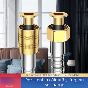Furtun de duș din oțel inoxidabil, diametru mare, lungime 1,5–2 m, întărit pentru presiune înaltă, rezistent la fisuri, debit mare de apă