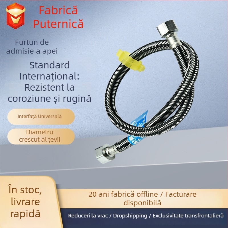 Furtun de alimentare cu apă din oțel inoxidabil 304, cablu metal împletit rezistent la explozii, cuplaj de 1/2 inch pentru duș și toaletă