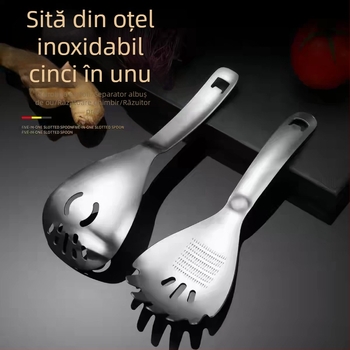 Lingură pentru hrănire bebe din oțel inoxidabil 304 cu răzuitor, deschizător de sticle, separator de albuș, lingură multifuncțională 5 în 1
