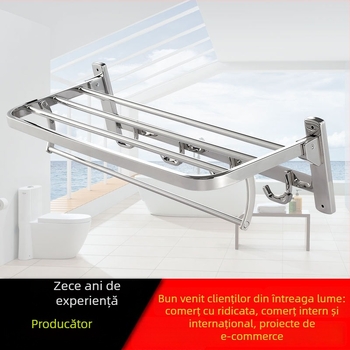 Raft de baie din oțel inoxidabil, pliere, suport pentru prosoape, montaj pe perete, două niveluri, design modern
