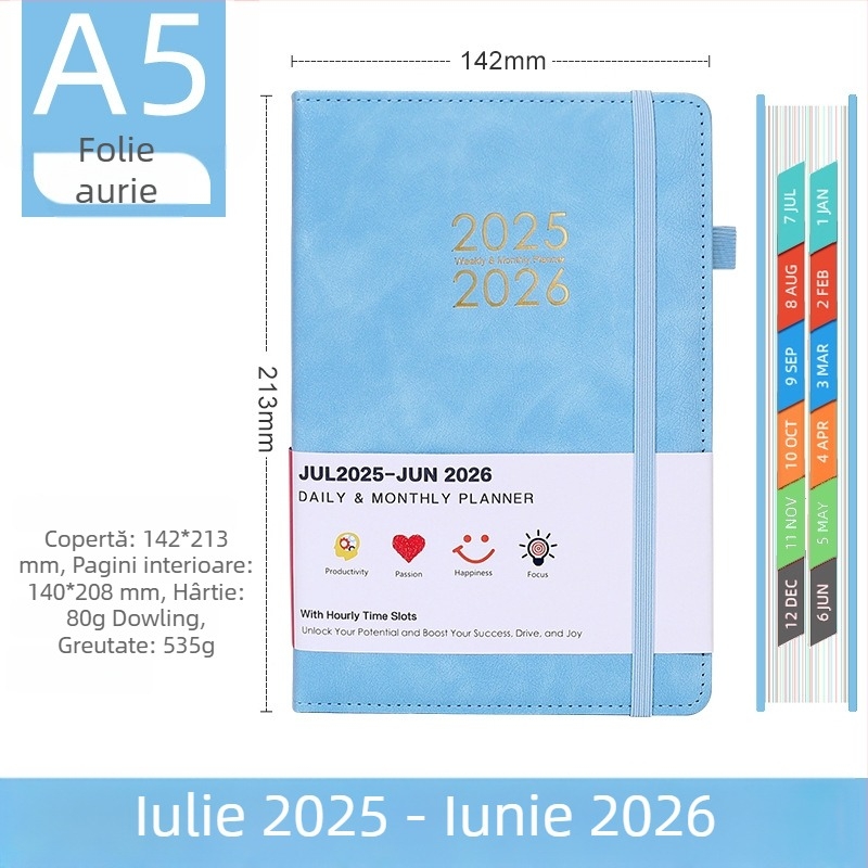 Agendă A5 – planificare zilnică 2025 pentru studenți, jurnal de gestionare a timpului, personalizabil
