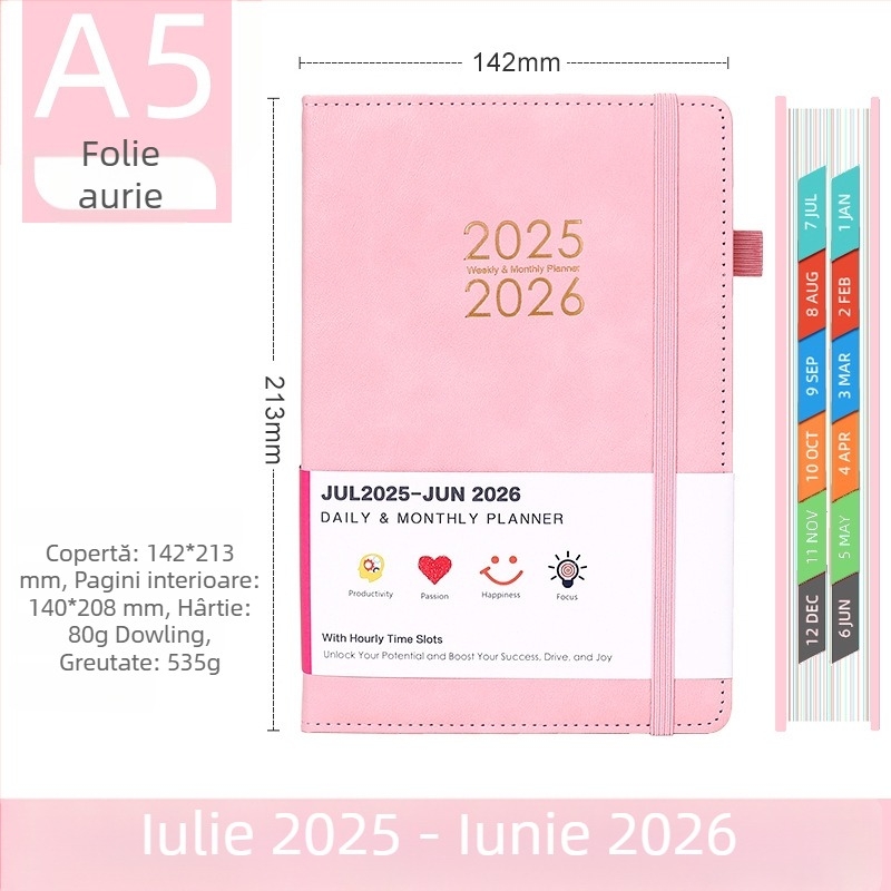 Agendă A5 – planificare zilnică 2025 pentru studenți, jurnal de gestionare a timpului, personalizabil