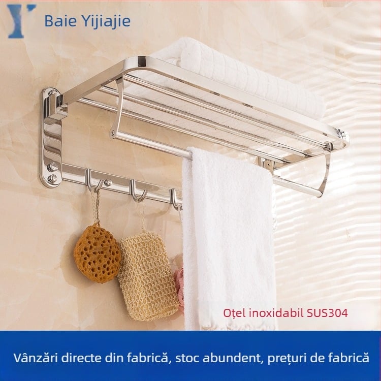 Raft pentru prosoape din oțel inoxidabil 304, cu două etaje, pliabil, pentru baie